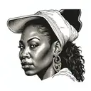 African American female gangster woman's head tattoo design idea