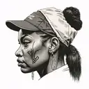 African American female gangster woman's head tattoo design idea