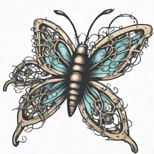 barbed wire butterfly tattoo design idea