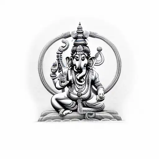 lord Hanuman, lord Ganesh with gada , trishul and with swastik  tattoo design idea