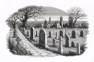 Empty Graveyard. Distant. Dark.  tattoo design idea