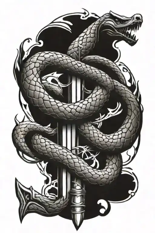 Snake wrapped around sword tattoo design idea