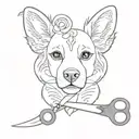 Design a pair of scissors cutting a ribbon with a paw print pattern, blending the client's passion for crafting and their favorite animal, the dog tattoo design idea
