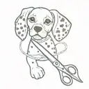 Design a pair of scissors cutting a ribbon with a paw print pattern, blending the client's passion for crafting and their favorite animal, the dog tattoo design idea