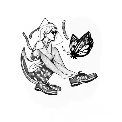 butterfly smoking with shoes on tattoo design idea