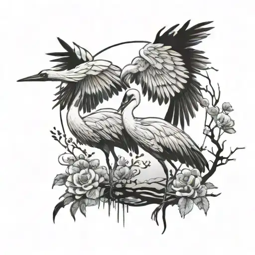 crane bird couple  tattoo design idea