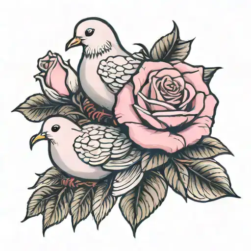 j13 pink rose and dove tattoo design idea
