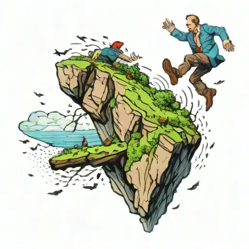 man falling off cliff tattoo design idea