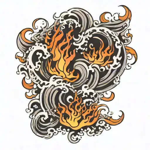 Japanese flames as a background black and whiite tattoo design idea