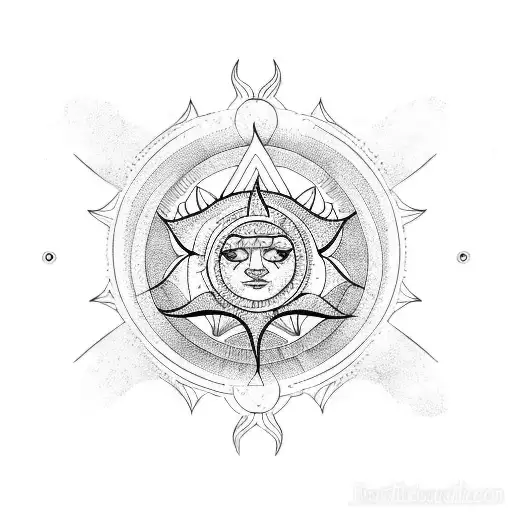 Sun and libra sign with lone wolf  tattoo design idea