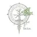 Tree of life Yggdrasil, above its top there is a drawing in the form of a runic compass tattoo design idea