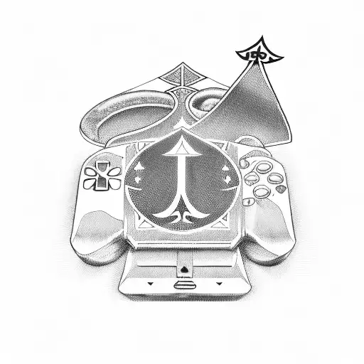 A detailed illustration of a gaming controller with the Ace of Spades symbol tattoo design idea