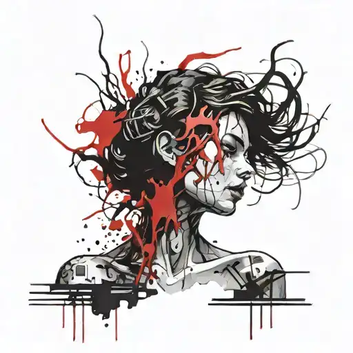 Create a tattoo design depicting a person destroyed by life, trying to break free from inside a human body. The body is  tattoo design idea