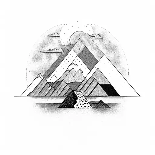 A black and grey tattoo of a majestic mountain range with a subtle Pink Floyd reference incorporated tattoo design idea