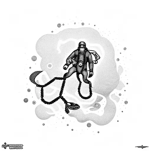 A scuba diver breaking free of chains in a cosmic setting tattoo design idea