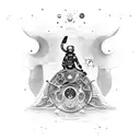 A scuba diver floating in a cosmic psychedlic world signifying self-discovery inspired by pink floyd tattoo design idea