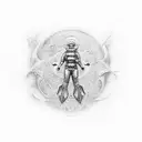 A scuba diver floating in a cosmic psychedlic world signifying self-discovery inspired by pink floyd tattoo design idea