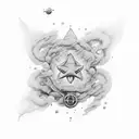 A scuba diver floating in a cosmic psychedlic world signifying self-discovery inspired by pink floyd tattoo design idea