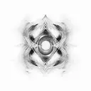 An abstract representation of the ocean waves merging with the sound waves of Pink Floyd's music, symbolizing the client's passion for both tattoo design idea