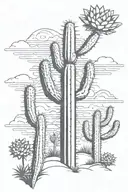 saguaro cactus, yucca, prickly pair, desert suns going to rise for a coverup tattoo tattoo design idea