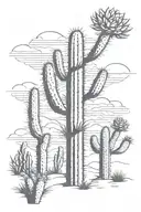 saguaro cactus, yucca, prickly pair, desert suns going to rise for a coverup tattoo tattoo design idea