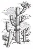 saguaro cactus, yucca, prickly pair, desert suns going to rise tattoo design idea