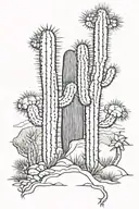 saguaro cactus, yucca, prickly pair, desert suns going to rise tattoo design idea