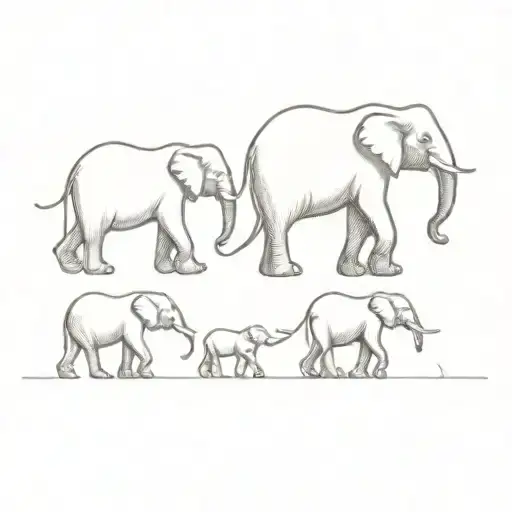 3 elephants walking togther, 2 adult elephants and a puppy tattoo design idea