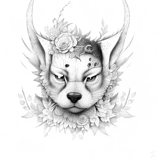 trico the last guardian corpo todo com folhas e flores tattoo design idea