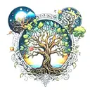 A magical tree of life intertwined with elements of nature and celestial bodies tattoo design idea