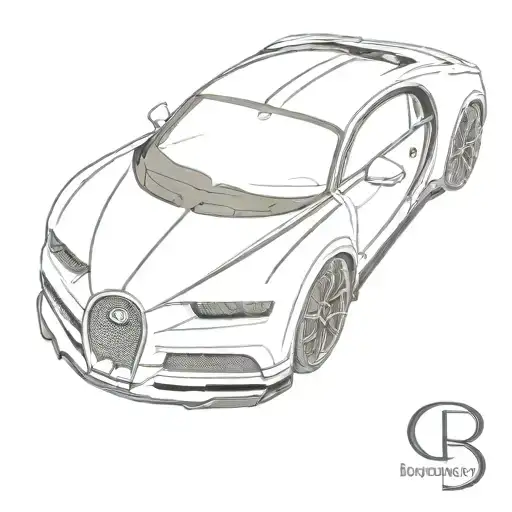 bugatti chiron with bugatti symbol writing tattoo design idea