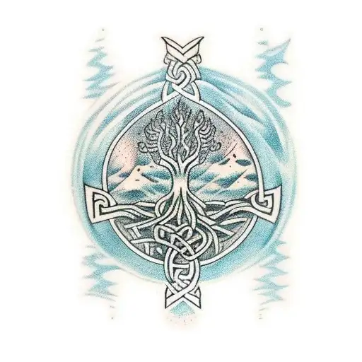 Viking life tree with runestones in the braches and roots tattoo design idea