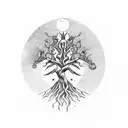 Viking life tree with runestones in the braches and roots tattoo design idea
