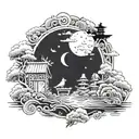 A tattoo featuring a whimsical scene from a beloved childhood movie, incorporating elements of Japanese culture and anime aesthetics. tattoo design idea