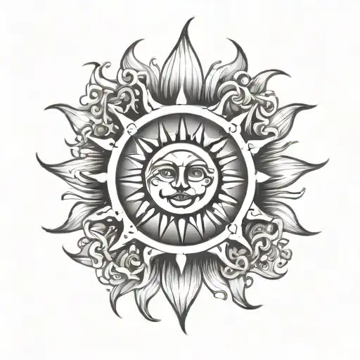 Sun with the word SONNE tattoo design idea