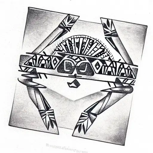 Aztec bracelet from wrist to elbow with geometric elements tattoo design idea