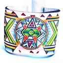 Aztec bracelet from wrist to elbow with geometric elements tattoo design idea