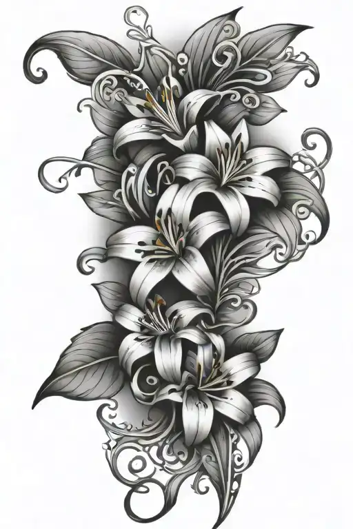 leg vine wrap with lily flowers intertwined tattoo design idea