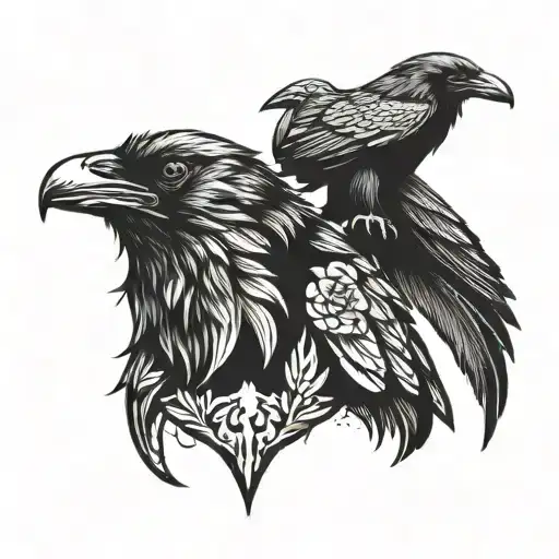 raven and wolf head tattoo design idea