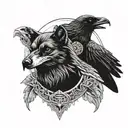 raven and wolf head tattoo design idea
