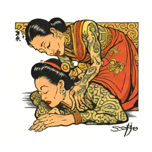 /imagine prompt: A Thai woman massaging a man lying face down. --ar 2:3 --v 6.0 tattoo design idea