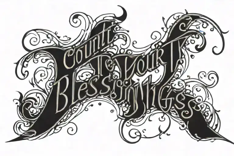 count your blessings written with Vines around it luminous points tattoo design idea