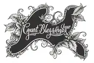 count your blessings written with Vines around it luminous points tattoo design idea