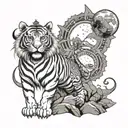 trishul standing slantly on mount kailash with tiger, moon and star tattoo design idea