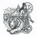 trishul standing slantly on mount kailash with tiger, moon and star tattoo design idea