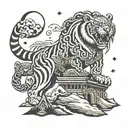 trishul standing slantly on mount kailash with tiger, moon and star tattoo design idea