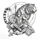 trishul standing slantly on mount kailash with tiger, moon and star tattoo design idea