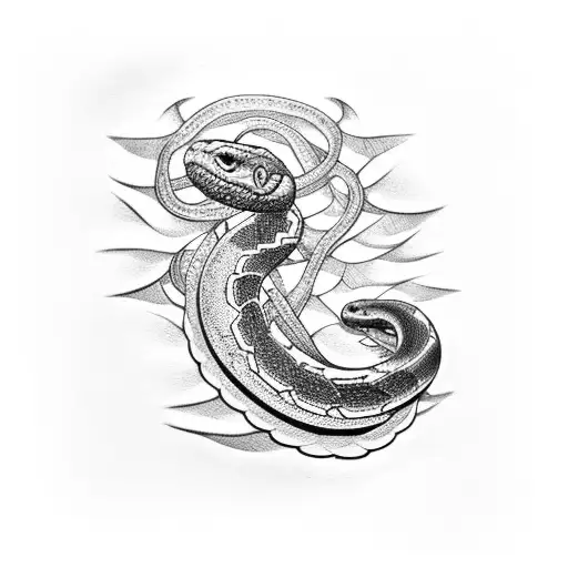 fern with snake tattoo design idea
