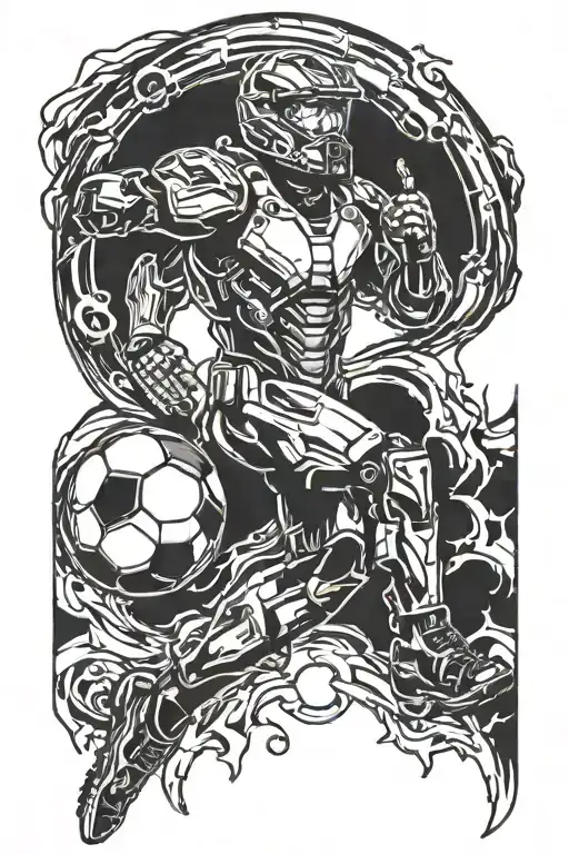 halo and soccer ball transforming tattoo design idea