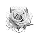 A blackwork tattoo of two intertwined roses, one representing Maya and the other representing Lotta tattoo design idea